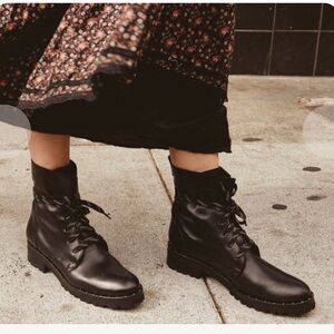 Used Freda Salvador Black Lace-Up Moto Boots